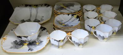 Shelley Queen Anne tea set in Sunset and Tall Trees pattern,