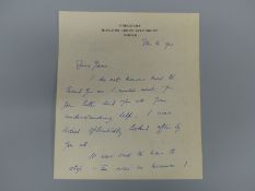 Anthony Eden handwritten letter to Jane Parsons 1957 expressing sorrow at leaving no 10 and