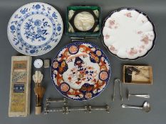 Hallmarked silver vesta, watch movement, fishing flies, vintage darts, Baker of London magnifier,