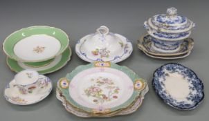 A collection of ceramics including a 19thC blue and white tureen and stand with chinoiserie