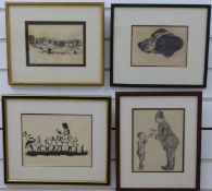 Stanley W Affleck 'Caught in the Act' pen and ink of policeman scolding small boy for smoking, 20.