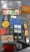 A quantity of collectables including coins, rail tickets, playing cards,