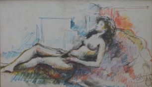Michael D'Aguilar (1924-2011) charcoal and coloured chalk on paper reclining nude,