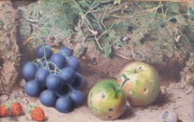 William Henry Hunt (British 1790-1864) still life apples, grapes and berries on a mossy bank,