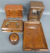 An oak smoker's cabinet with fitted interior, oak standish with drawer,