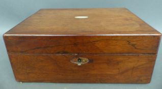 A 19thC rosewood jewellery / dressing table box with lift-out compartment,