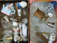 A collection of glass and ceramics to include salts, cut glass, Quimper or similar,