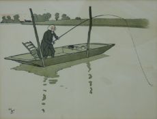 Cecil Aldin print of a man fishing,