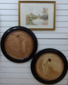 J Le Guen print together with two Edwardian circular prints