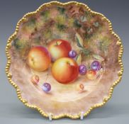 Royal Worcester painted fruit cabinet plate, signed H Ayrton,
