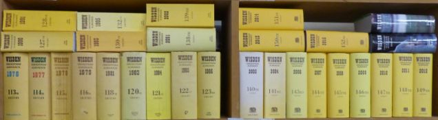 Wisden Cricketers' Almanack collection of 29 volumes dating from 1976,