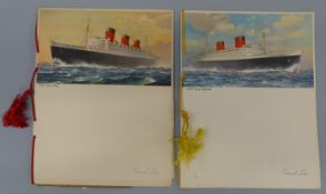 Cunard Line RMS Queen Elizabeth ephemera regarding a voyage to New York 1956 including menus,
