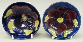 Moorcroft pedestal bowl and matching pin tray, both in the Clematis pattern, height 4cm,