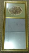 A mirror with gilded frame and dried flower arrangement panel above, height 77cm,