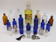 Twenty-three apothecary, medicine, scent and poison bottles including Bristol Blue,