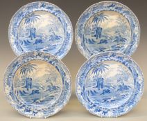 A set of four Spode Indian Sporting Scenes dinner plates,