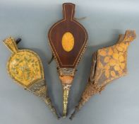 Three various sets of fire bellows including a late 19thC /early 20thC pair marked Hommettes