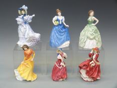 Six Royal Doulton figurines Helen, Top O' The Hill, Kelly, Flowers of Love,