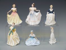 Six Royal Doulton figurines comprising Debutante, Deborah (figure of the year 1993),