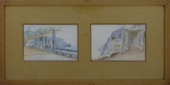 Two continental coastal scene watercolours in a single frame, each 11 x 16.
