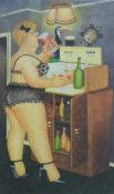 Beryl Cook 'Drinkers' limited edition (14/650) print with Guinness toucan lamp in the background,