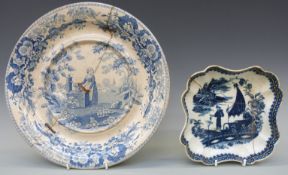 Caughley sewing dish marked Salopian and a large Spode dish.