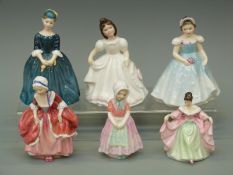 Six Royal Doulton small figurines including Amanda, Tootles, Sara, Goody Two Shoes etc,
