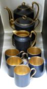 Aynsley black and gilt coffee set to include coffee pot, jug,