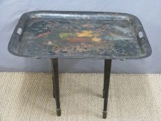 A 19thC Toleware tilt tray topped table in the Betteridge style,