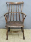 An 18th/19thC elm seated stick back Windsor armchair
