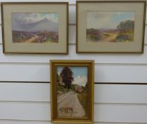 H W Hicks (1880-1944) pair of watercolours of mountain and moorland scenes, each 15 x 23cm,