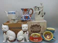 A collection of ceramics including Aynsley Fruit cabinet cups and saucers, Mason's jug,