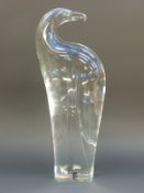 Archimede Seguso clear glass bird with original label, 31cm tall.