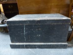 A 19th/20thC stained pine chest with interior tray containing woodworking planes by Stanley (no 4),