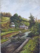 Tom Howell oil on board Chalford Bottom with canal and Red Lion pub, signed lower right 30 x 22.