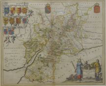 A 17thC map of Gloucestershire, Glocestria Ducatus Vulgo Gloucestershire, hand-coloured,