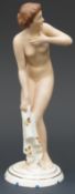 A Royal Dux Art Deco figurine of a nude lady, 24cm tall.