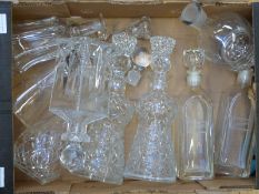 Nine various decanters including pair of cut glass examples in the form of thistles,