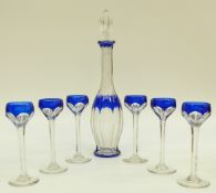 Attributed to Baccarat, flash overlaid cut glass cordial set,