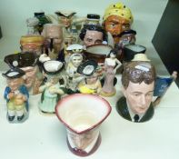 A large collection of Royal Doulton and other small character jugs including signed Michael Doulton,