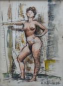 Michael D'Aguilar (1924-2011) charcoal and coloured chalk on paper nude,