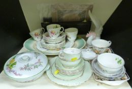 A collection of ceramics including Susie Cooper, Dresden meat plate, Lladro cockerel,