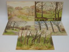 Seven Muriel Matthewman watercolours of countryside scenes together with a large quantity of part