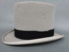 A boxed grey top hat, Rowans Glasgow and Birmingham to box, the hat Lincoln Bennett and Co, London,