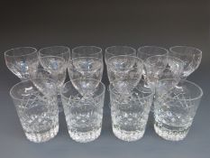 Three sets of cut drinking glasses comprising a set of six reeded rummers (12.