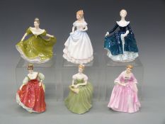 Six Royal Doulton figurines comprising Lynne, Clarissa, Fair Lady, Hostess of Williamsburg,