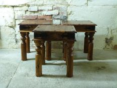 An Eastern metal bound hardwood coffee tables and three side tables, largest H40 x W95 x D95cm,