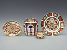 Royal Crown Derby 1128 pattern large ginger jar, table lighter, cake plate and an oval dish,