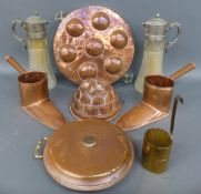 Metalware to include copper jelly mould, spirit warmers,