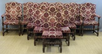 A set of 12 late 19thC oak upholstered dining chairs